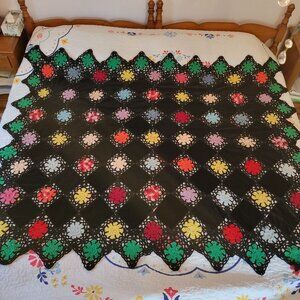 Vintage Granny‎ Squares Crochet Floral Afghan Vintage Coverlet Bedspread Blanket